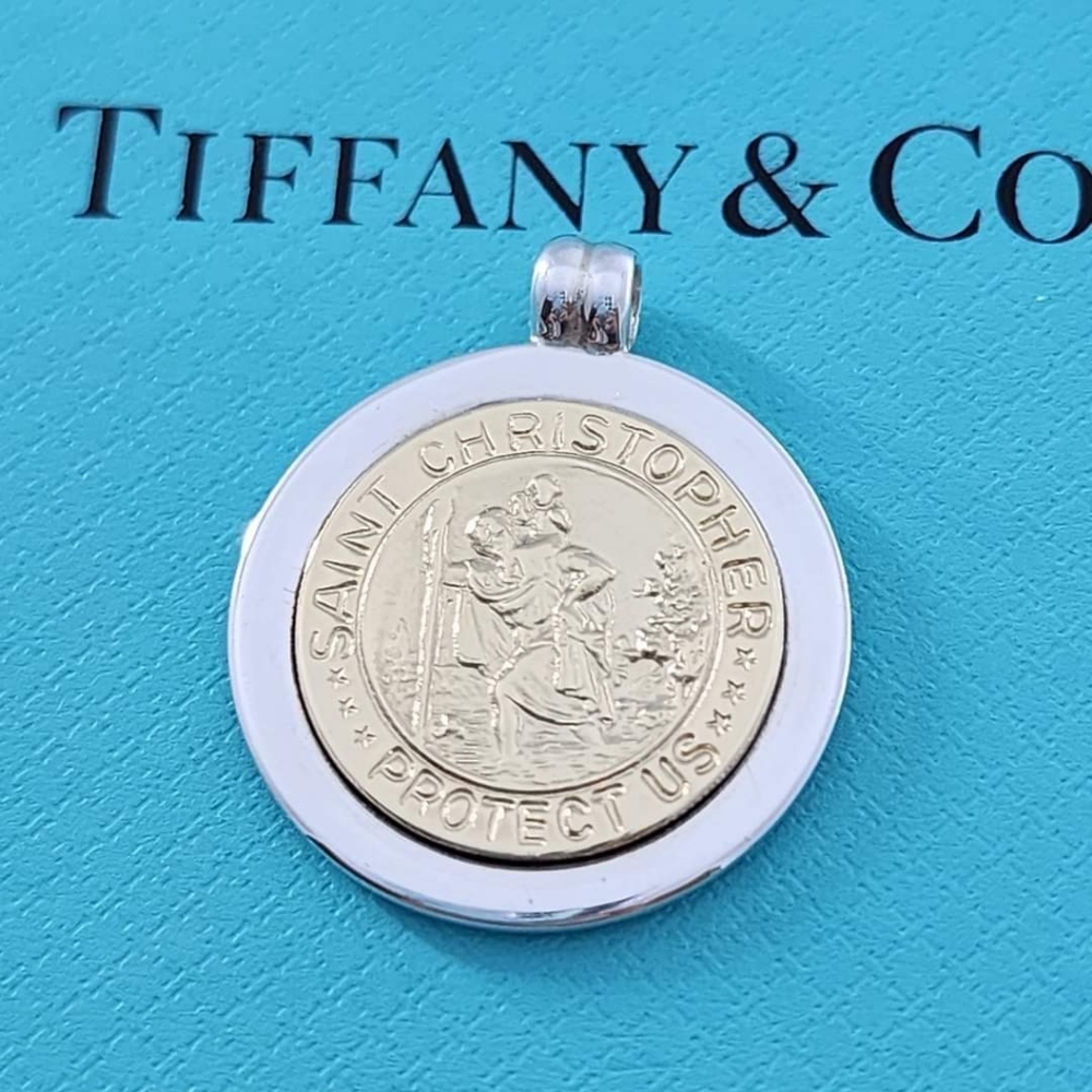 🔥RARE🔥Tiffany & Co. Vintage GOLD SS Saint Christopher Protect Us Charm